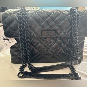 Kurt Geiger The Brixton Black Patent Leather Quilted Chain Shoulder Bag